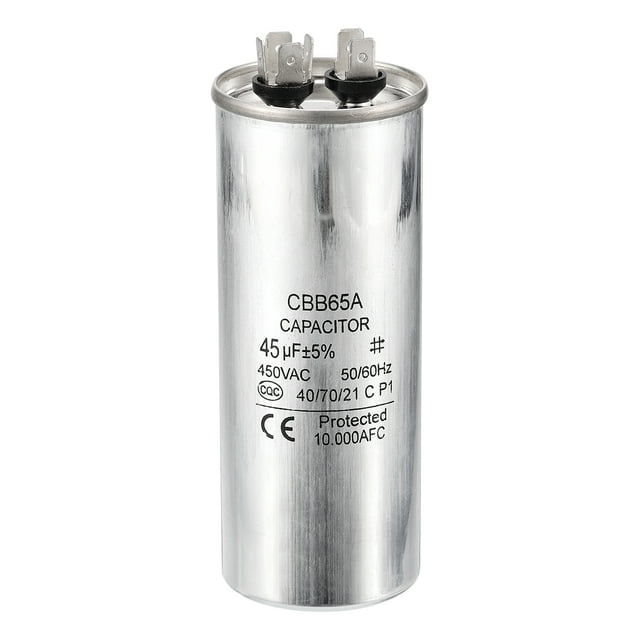 Unique Bargains CBB65 45uf Run Capacitor, 45mfd 1pack AC 450V Aluminum Case Motor Start Capacitor