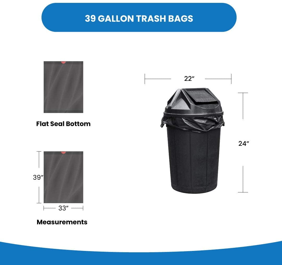 100 Pack Trash Bags Garbage Storage Heavy-Duty Lawn Leaf Black Garden 39  Gallons