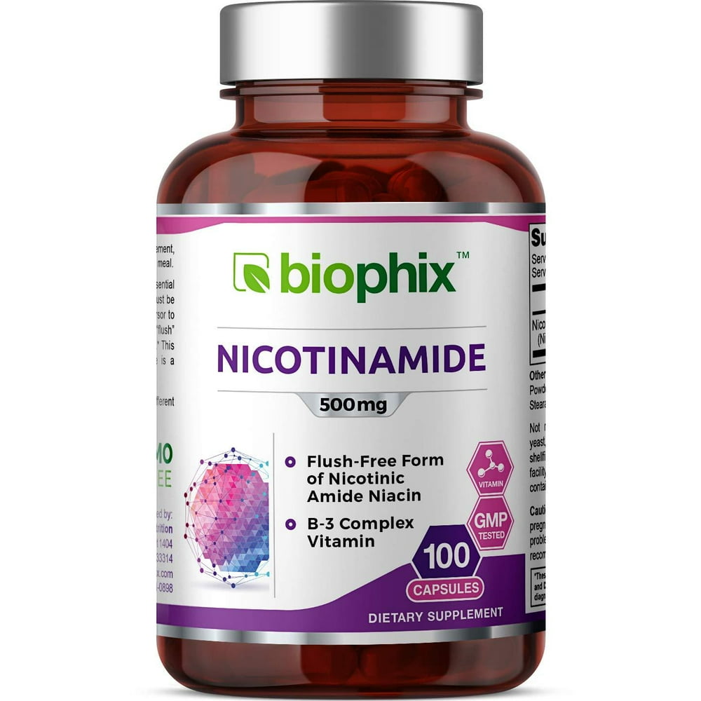 B3 Nicotinamide 500 mg 100 Capsules Natural FlushFree Vitamin