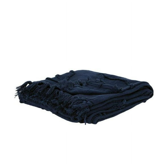 Blue Woven 100 Percent Textured Cotton Floral Throw Blanket