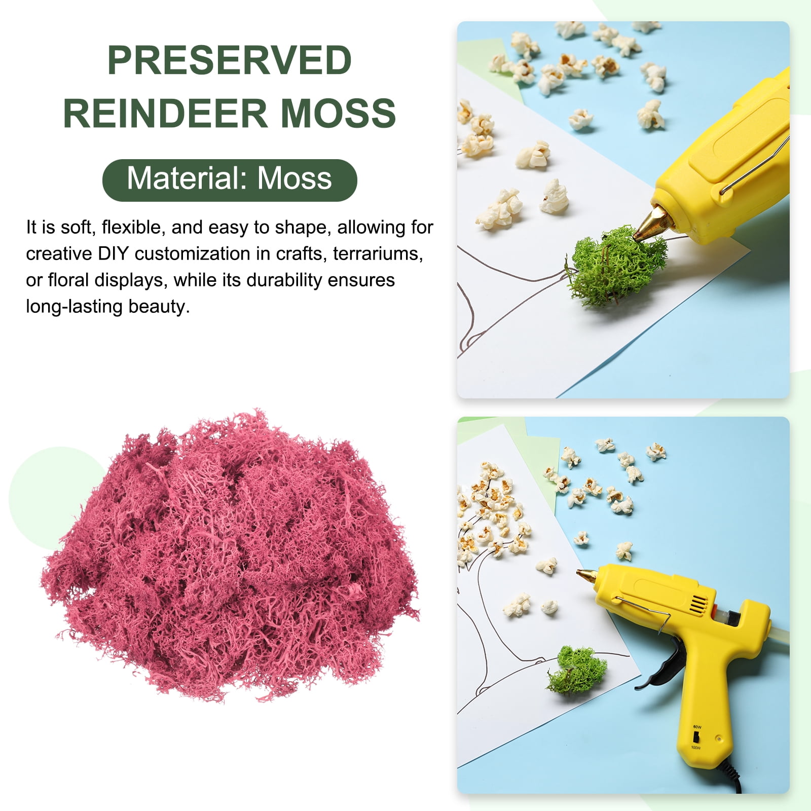 Uxcell 7.8oz Preserved Reindeer Moss Dark Pink Decorative Artificial Fake Moss