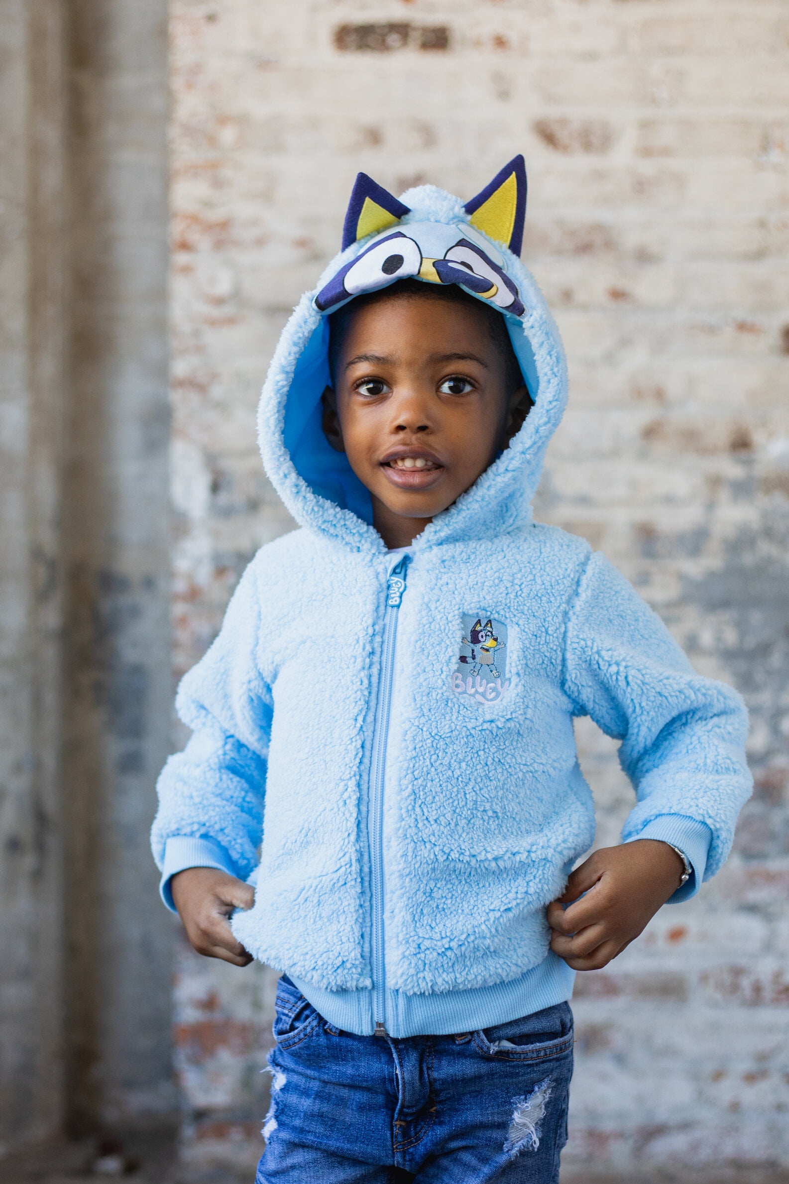 Bluey Toddler Boys Cozy Sherpa Zip Up Cosplay Hoodie Toddler to Little Kid