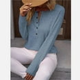 thumbnail image 5 of WREESH Womens Fashion T-Shirts V Neck Solid Color Pullover Regular Fit Button Henley Long Sleeve Tops Button Casual T-Shirt Top Blouse Sky Blue, 5 of 9