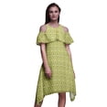 thumbnail image 1 of Bimba Green Tie-Dye Printed Womens Ruffle Front Cold Shoulder Swing Shift Dress - X-Small, 1 of 1