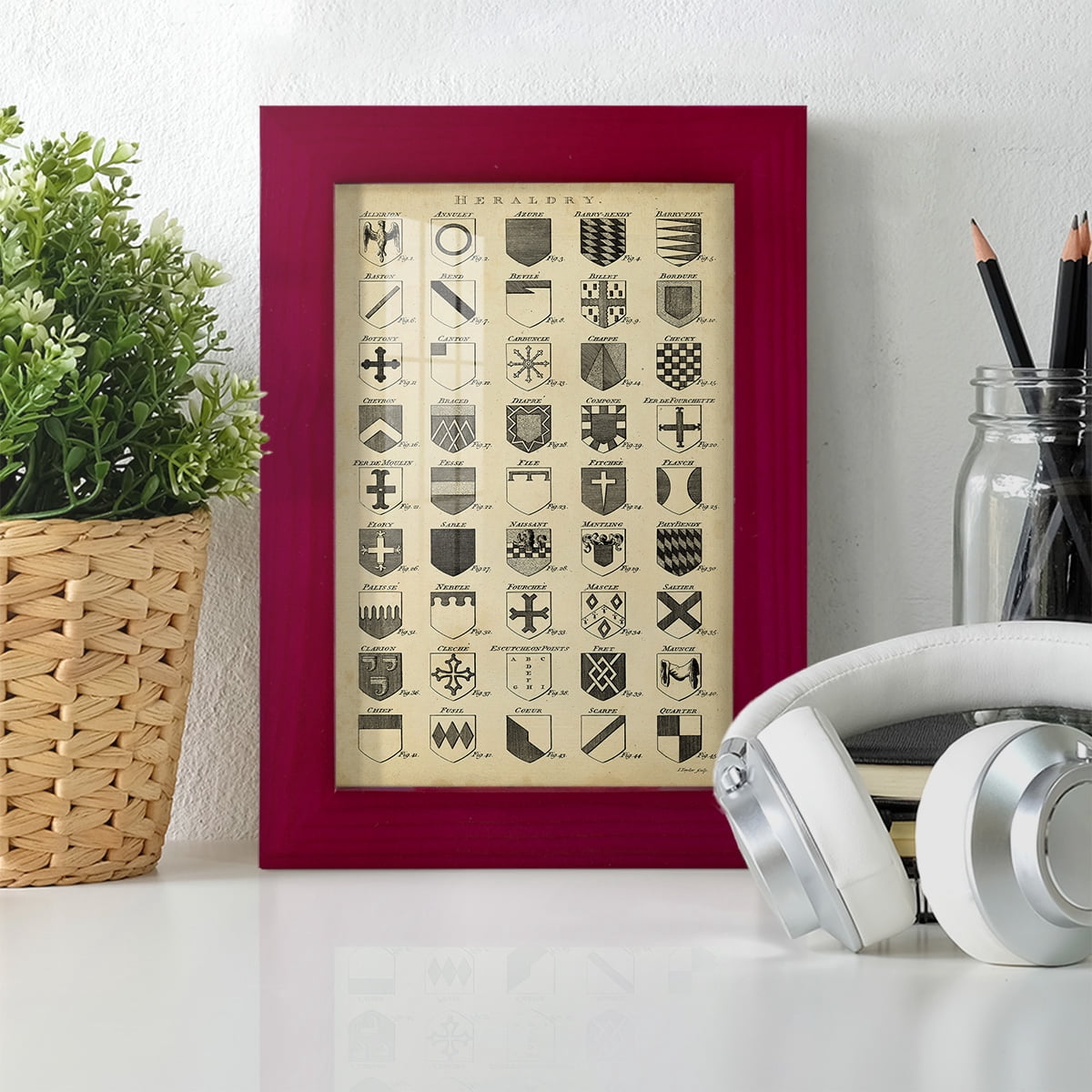 Vintage Heraldry I -Framed Print w/glass-Cherry Red