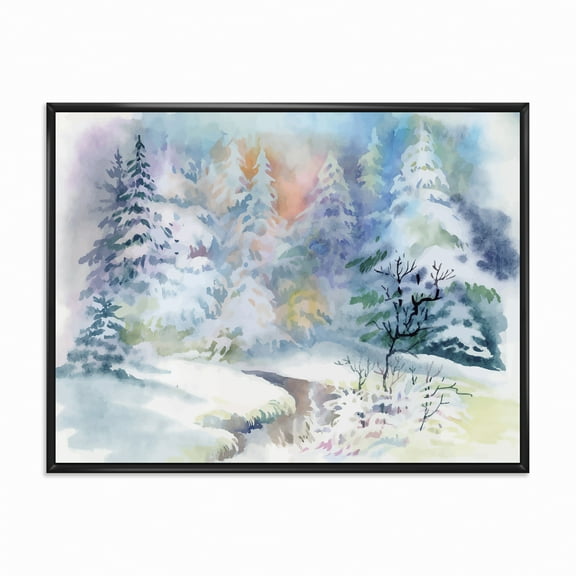 Designart 'Snowy River With Winter Landscape' Traditional Framed Canvas Wall Art Print