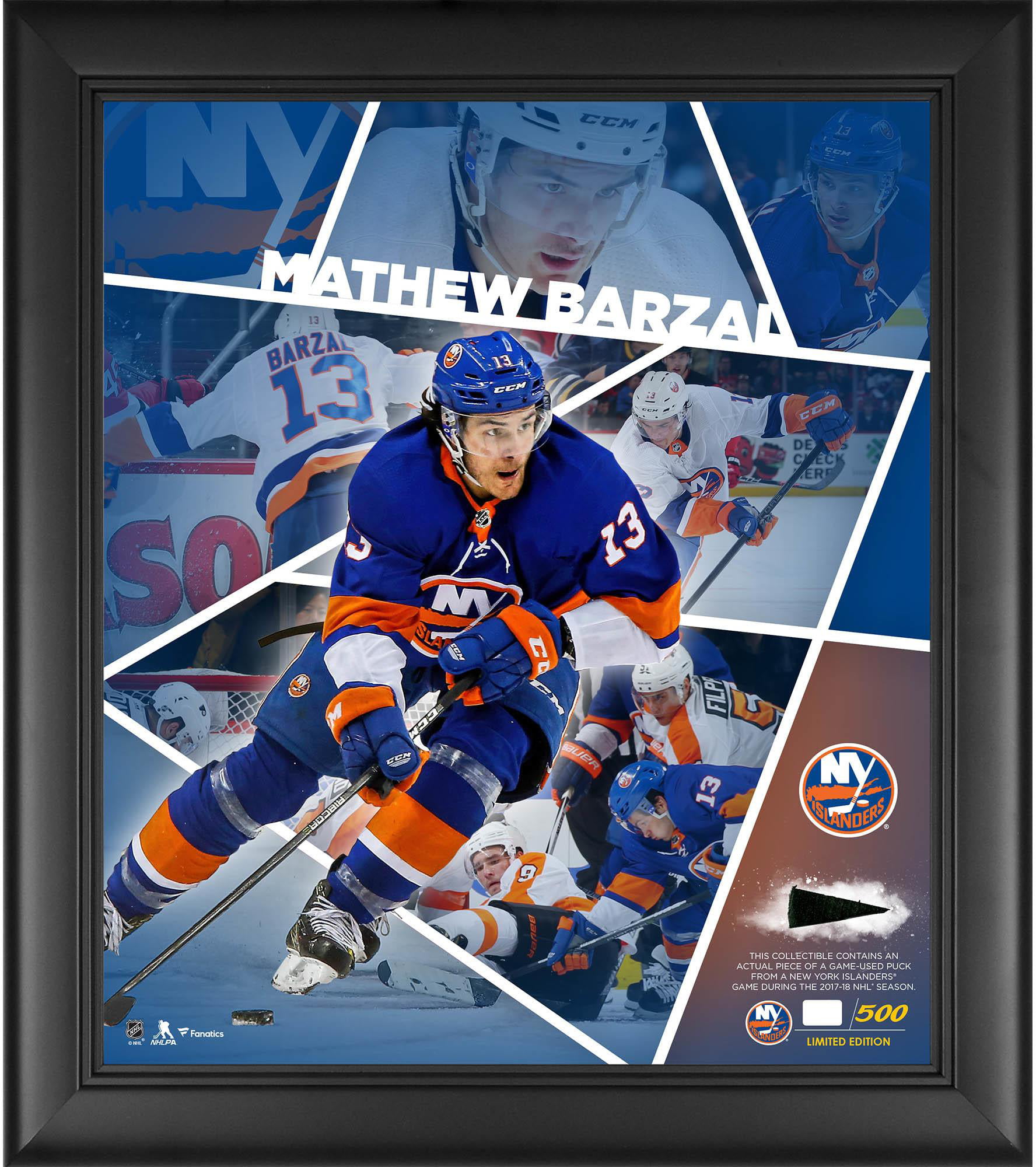 Mathew Barzal New York Islanders Autographed Puck with Deluxe Tall Hockey Puck Case Fanatics Authentic Certified 