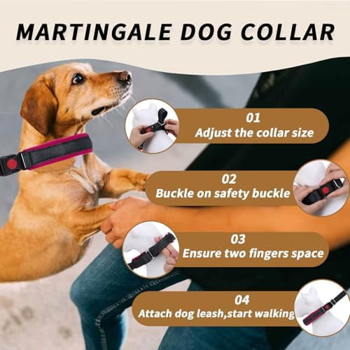 Martingale No Pull Dog Collar for Large Medium Small Dogs, Heavy Duty Nylon Reflective Adjustable Anti Pull Slip Collar with Buckle for Training Walking S Black Hot Pink