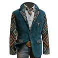thumbnail image 3 of DGMIOCS Men's Corduroy Western Print Blazer Vintage Single Button Coat Long Sleeve Jacket with Pockets Navy L, 3 of 5