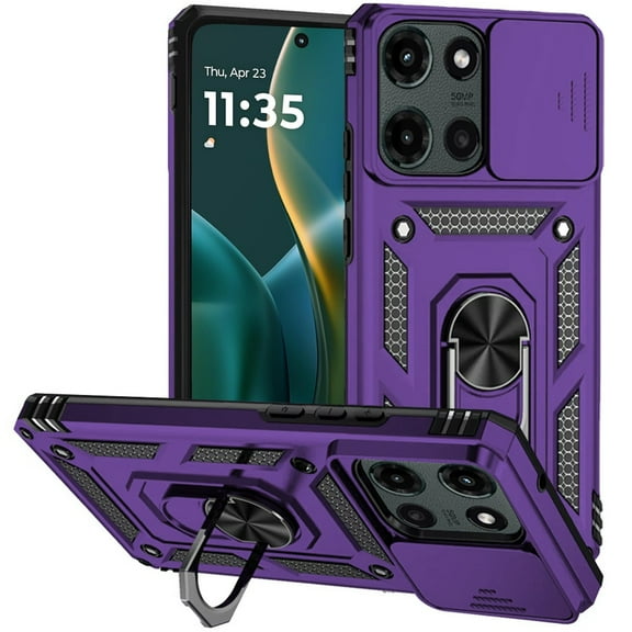 Military Grade Hybrid Case with Ring Grip and Camera Lens Protector for Motorola Moto G Stylus 2025 - Purple