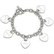 Personalized Planet Silver-Tone Hearts Charm Bracelet