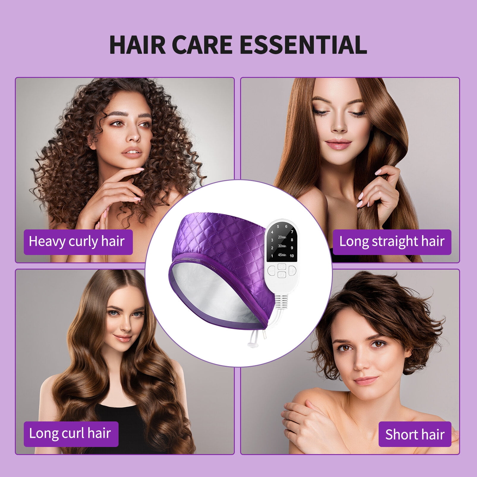 Uarter Hair Steamer Cap Practical Deep Conditioning Women Heating Thermal Heat Cap with 3 Mode Temperature Control, Purple