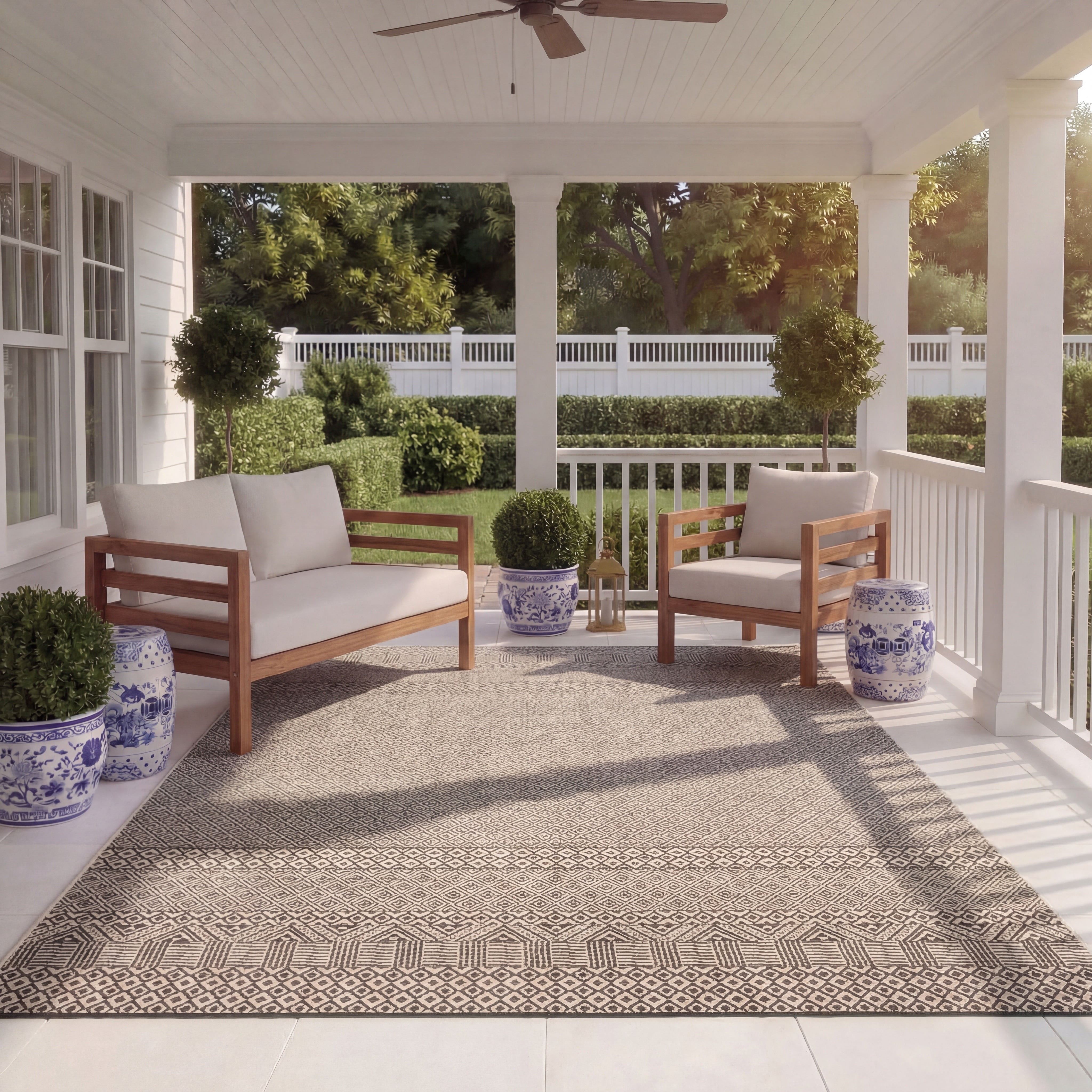 Safavieh Courtyard Naomi Geometric Indoor/Outdoor Area Rug, Beige/Black, 8' x 10'