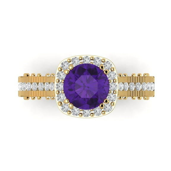 Halo Engagement Ring for Women - 2.37ct Natural Amethyst in 14K Yellow Gold Promise Ring
