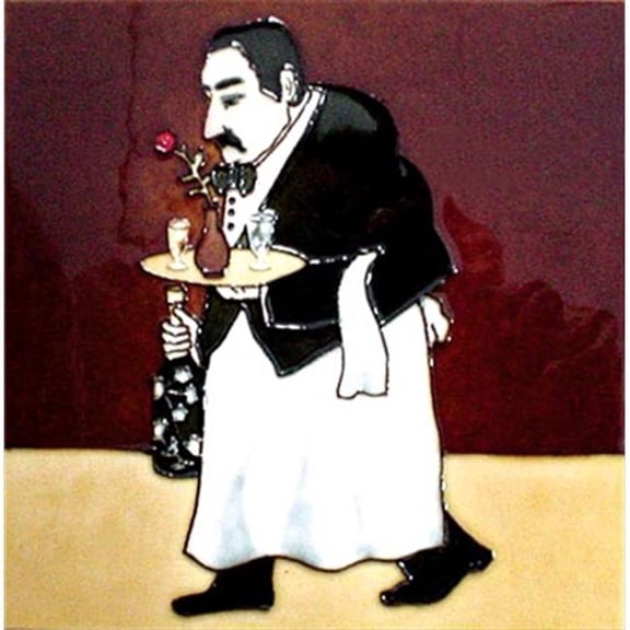 Continental Art Center BD-0126 8 x 8 in. Waiter In Black Ceramic Art Tile