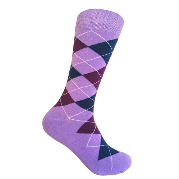 Men's Mid-calf Argyle Plaid Scottish Tartan Wedding Groomsman Gift Party Events Father's Day Presents Dress Casual Socks in Lavender with Navy and Purple Color