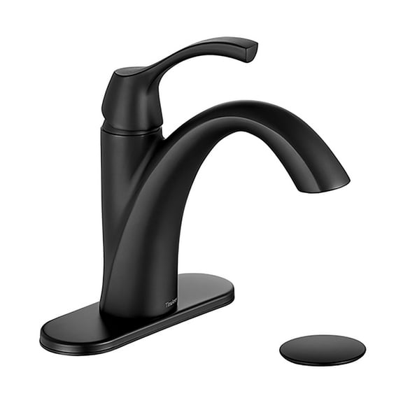 TimeArrow Bathroom Sink Faucet Matte Black, Single Handle Bathroom Faucet for 1 Hole with 3 Holes Deck Plate, Lavatory Vanity Faucet, Pop Up Drain and Water Supply Lines Included, TAF206-MB