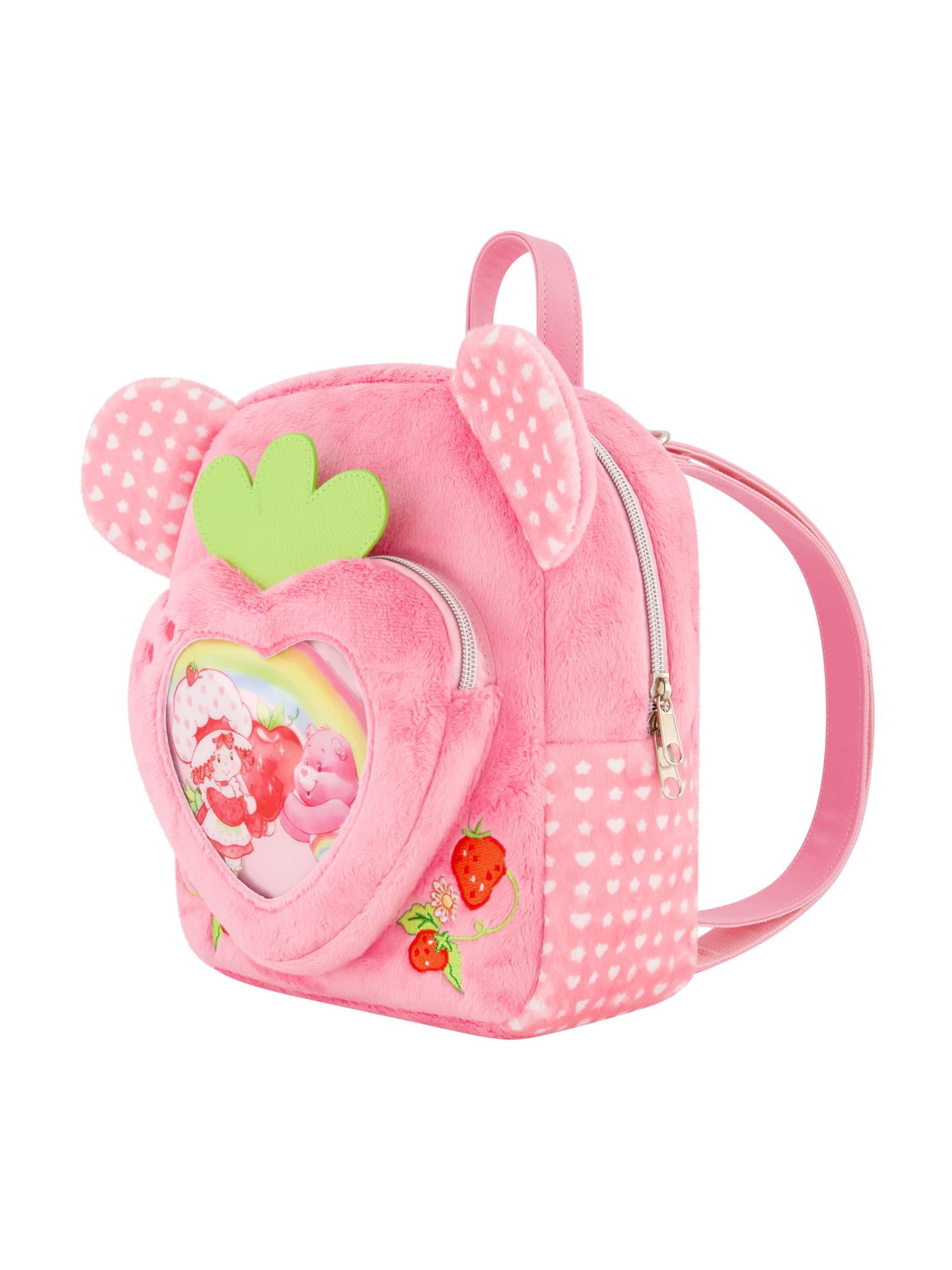 Care Bears and Strawberry Shortcake Backpack, Plush Heart Mini Travel Bag, Pink, One Size