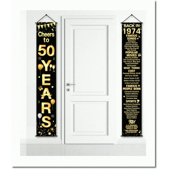 Golden Jubilee Celebration Kit - 50th Birthday Party Decorations, Cheers to 50 Years Banner, Welcome Porch Sign, Vintage 1974 Birthday Supplies