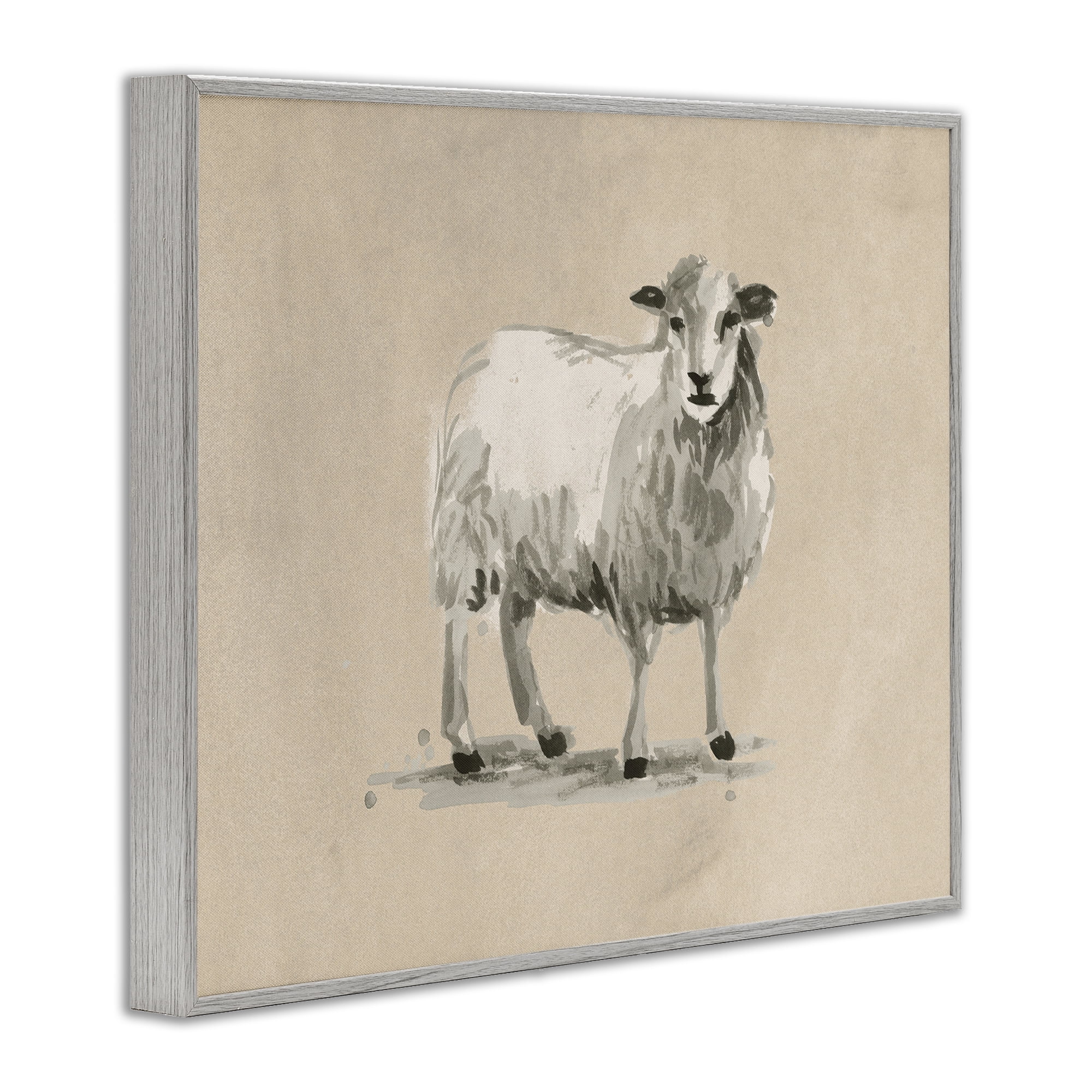 Stupell Industries Gazing Sheep on Beige Animals & Insects Painting Gray Framed Art Print Wall Art, 14 x 11