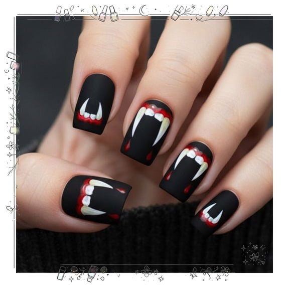 Tryvkinvive Short Square Press On Nails Matte False Nails Drip Print Halloween Decoration Spooky Reusable Sleek Salon Manicure