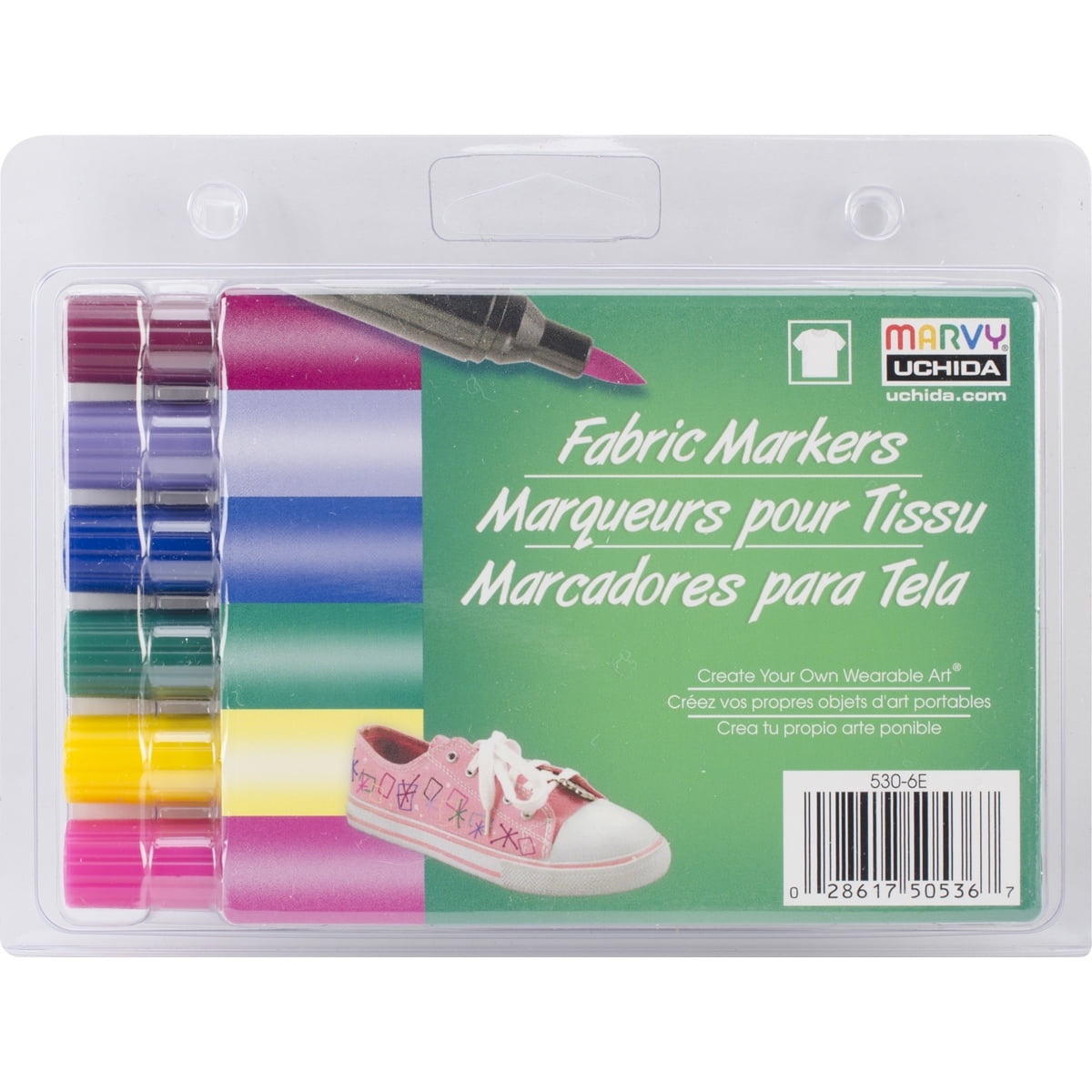 Marvy Uchida BrushTip Fabric Markers, Bright, Set of 6