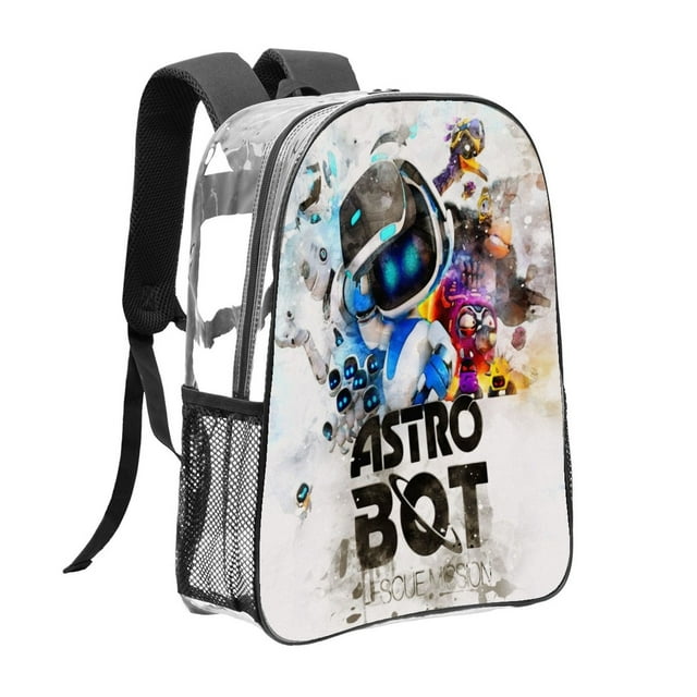 Astro Bot Mochila transparente temática, resistente y duradera, bolsa see-through para trabajo, deporte, universidad y viaje, 31 × 43 cm