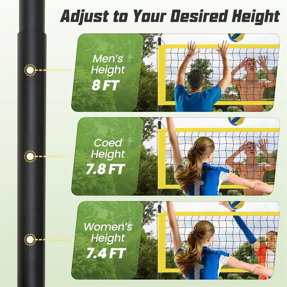 Topcobe Portable Outdoor Volleyball Net Set Heavy-Duty Volleyball Net System-Yellow, Indoor Sports Equipment