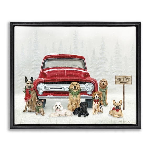 Stupell Industries Traditional Royal Pups Holiday Motif Black Floating Frame Canvas Art, 21 x 17, by Danielle Murray