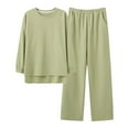 thumbnail image 4 of TrendVibe365 Womens Lounge Sets 2 Piece Outfits Solid Color Crewneck Long Sleeve Shirts and Wide Leg Long Pants Fashion Vacation Pajamas Lounge Set Loungewear Summer Outfits, 4 of 6