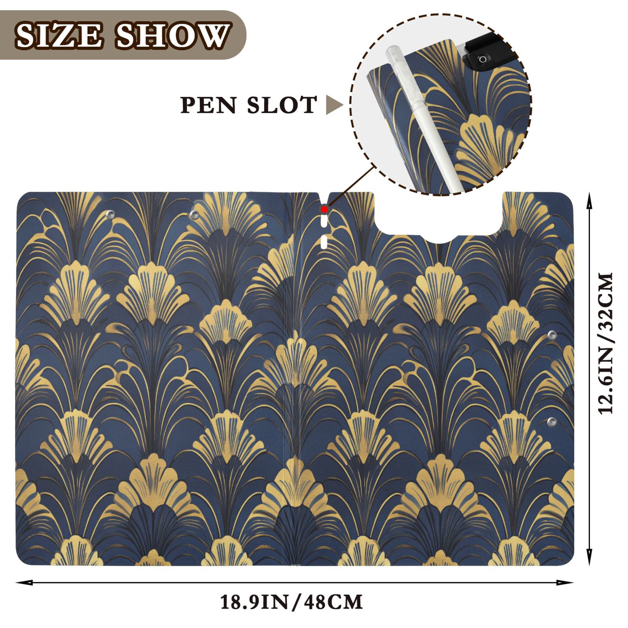 FORMRS A4 Clipboard Folder with Pen Holder Horizontal Foldable School Office Binder, Gold Art Pattern