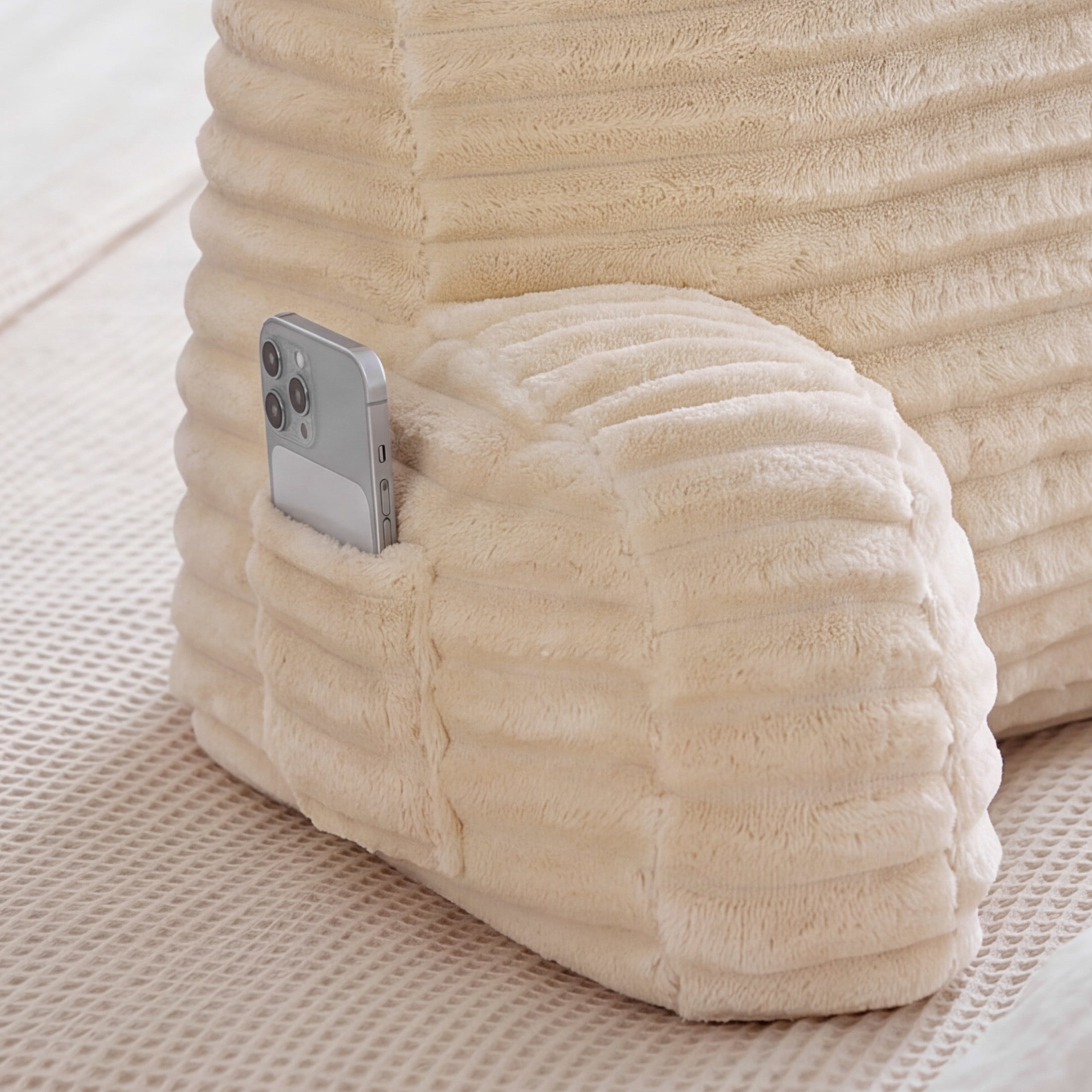 The Sheet Lab Ribbed Plush Backrest Pillow, Beige, 29" x 24.5" x 10.5"