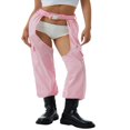 thumbnail image 1 of Women Crotchless Trousers Solid Color Long Pants with Chain Belt, 1 of 6