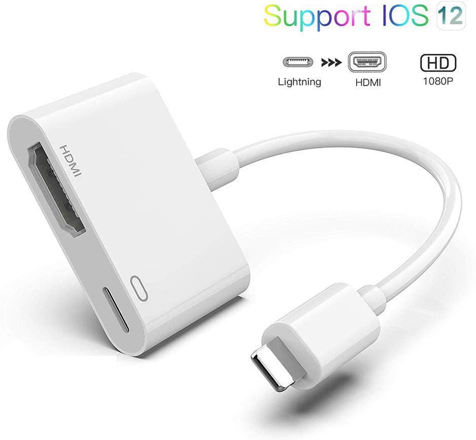Compatible with Phone to HDMI Adapter//iOS Phone HDMI Adapter White HDMI Coupler 1080P Digital AV Adapter Sync Screen HDMI Connector with Charging Port for Phone//pad//pod Models