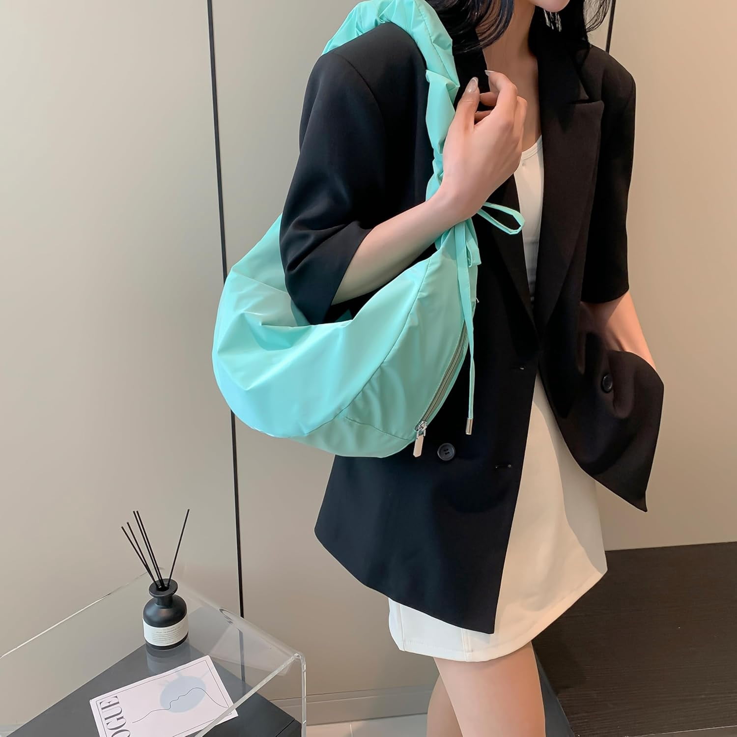 CoCoMangos Large Nylon Hobo Crossbody Bag for Women Sling Crescent Bag Trendy Shoulder Bag Casual Handbag Travel Purse