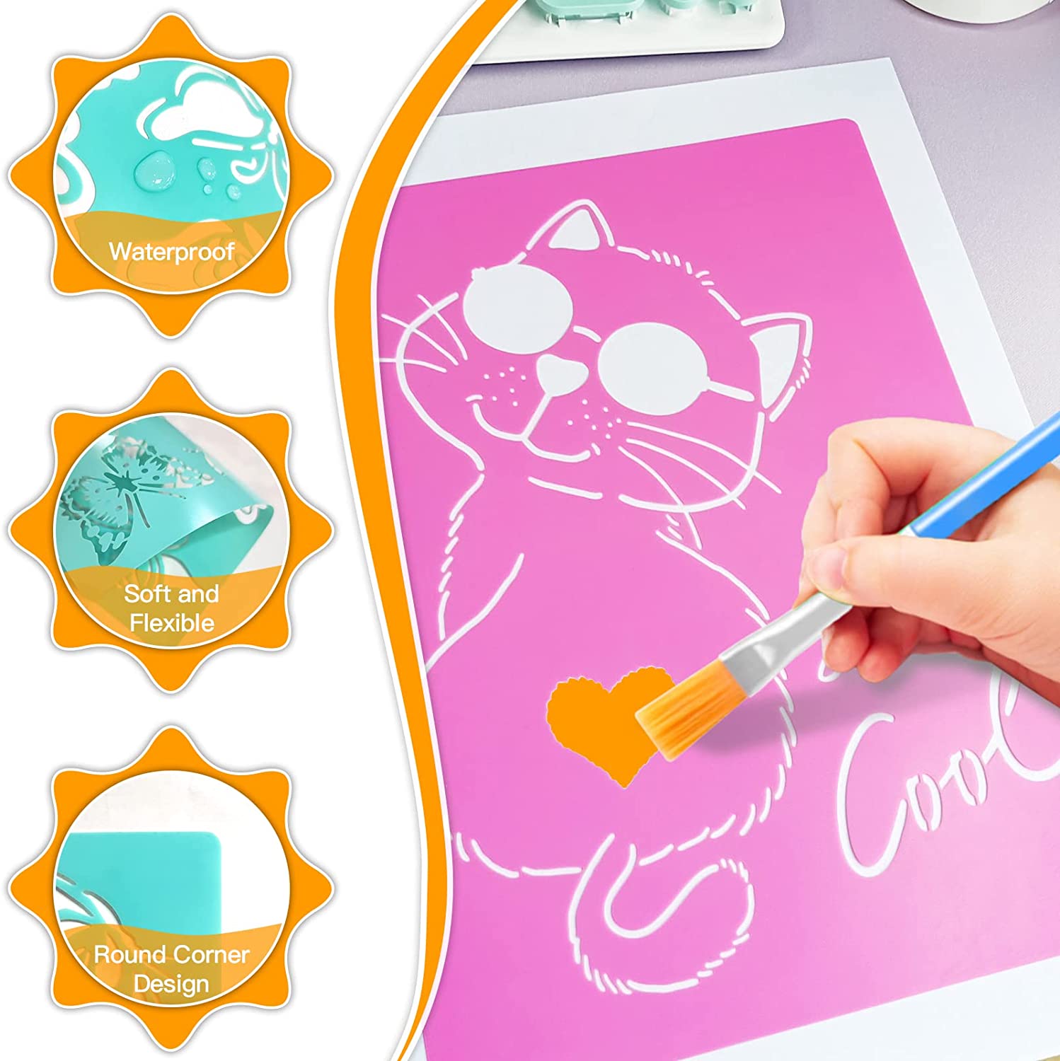 VEGCOO 24PCS Drawing Stencils for Kids Bullet Journal Stencils Over 300 Patterns with A Paintbrush Drawing Templates for Crafts Girls Boys Gift