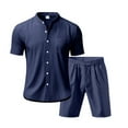 thumbnail image 4 of ZZwxWA Mens Linen 2 Piece Set Casual Short Sleeve Henley Shirts and Beach Yoga Shorts Summer Vacation Matching Outfits Reduced Price, 4 of 5