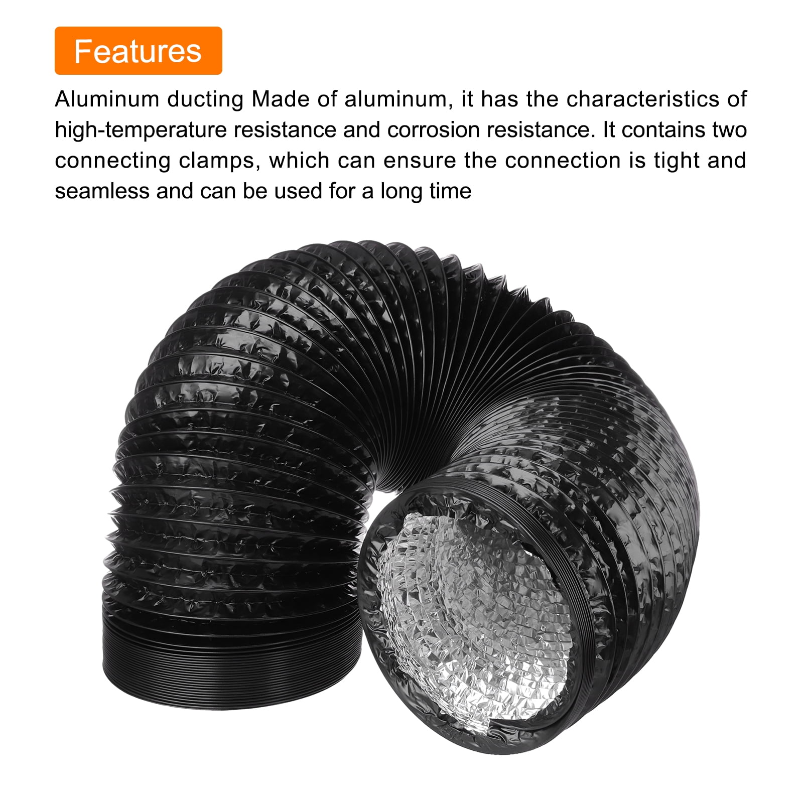 Uxcell Dryer Vent Hose 0.8 inch 8 Ft Air Ducting for Heating Cooling Ventilation and Exhaust with 2 Clamps, Black