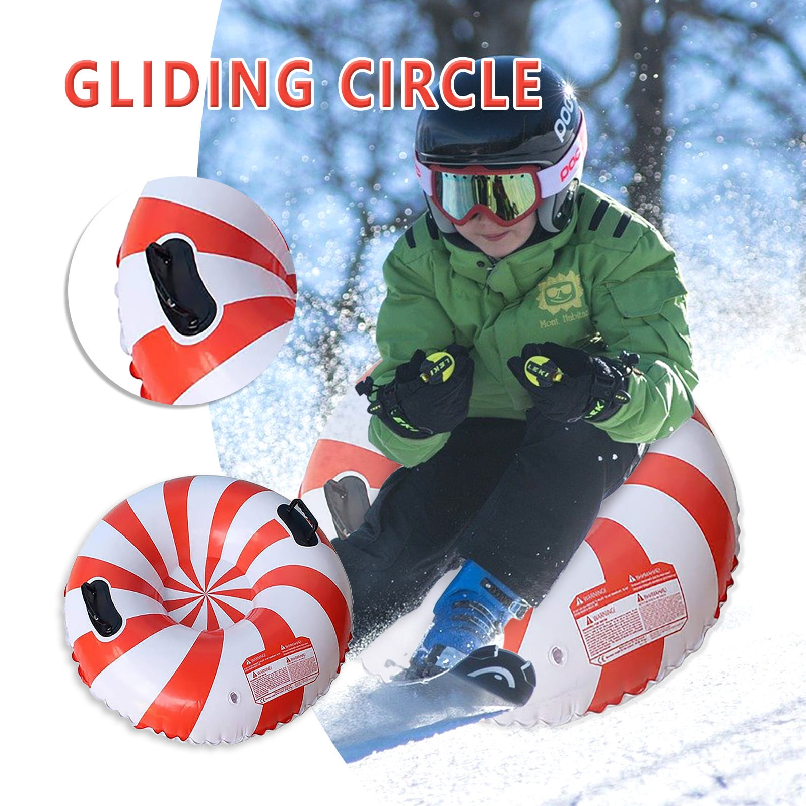 Kyusrd Snow Tube For Winter Happy Inflatable 35 Inch Heavy Duty Snow Sleds For Kids And Adults