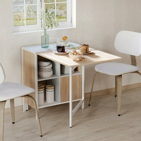 Homcom Folding Storage Dining Table Multi Use Drop Leaf Desk With Shelves Space Saving Design Oak Canada Homcom Folding Storage Dining Table, Rectangular Drop Leaf Dining Table With Storage