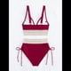 thumbnail image 4 of Bikini de Dos Piezas para Mujer, Cintura Alta, Cuello Halter, Traje de Baño Adelgazante, Rojo, Talla XL, 4 of 7