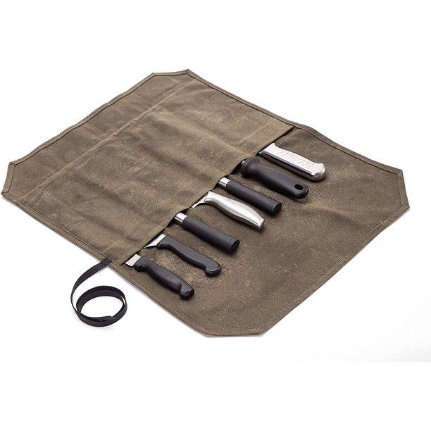 Bolsa enrollable para cuchillos de chef con 7 ranuras, estuche para cuchillos de chef de lona encerada, bolsa enrollable para utensilios de cocina, estuche para guardar cuchillas TUNC Sencillez