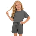 thumbnail image 5 of LRen Girls Summer Outfits 2 Piece Outfits Short Sleeve T Shirts Top and Shorts Clothing Sets Drawstring with Pockets Toddler Girl Outfits, 5 of 6