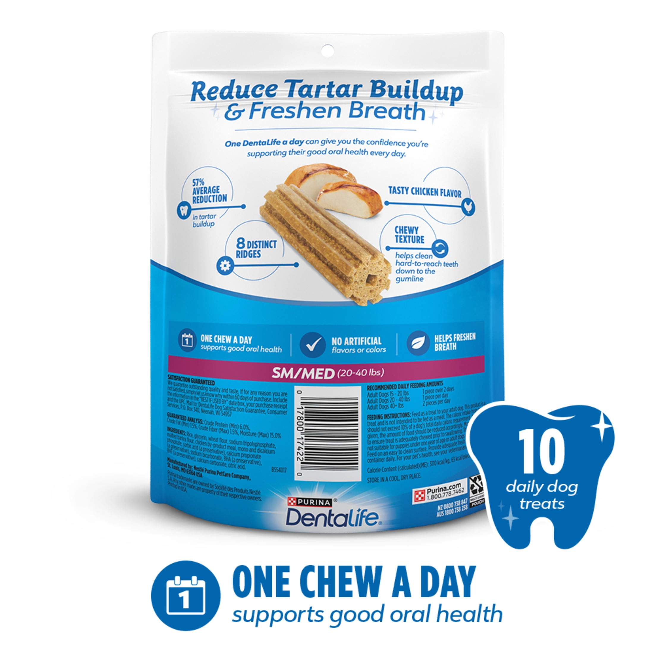 Purina DentaLife Daily Oral Care Small & Medium Dog Treats with Chicken, 7.0 oz Pouch, 10 Count