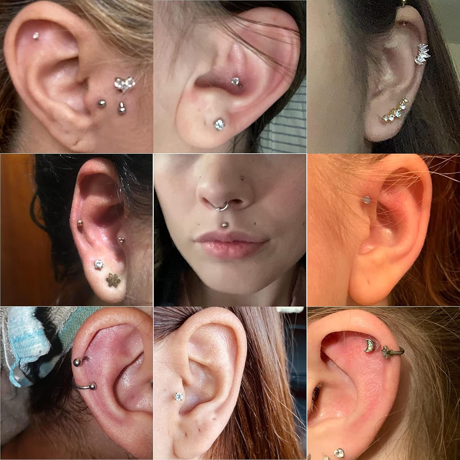 22Pcs 16G Top Gold Cartilage Earring for Women Helix Jewellery Flat Back Stud Hoop Earrings Stainless Steel Silver Rosegold Forward Tragus Conch Piercing Jewellery Set for Women[v225]