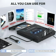MUSICOZY External CD DVD Drive for Laptop, 5-in-1 USB C Portable CD/DVD +/-RW Drive/DVD Player with SD Card Reader, USB 3.0 USB C Hub CD ROM Burner for Mac Book Linux OS Windows
