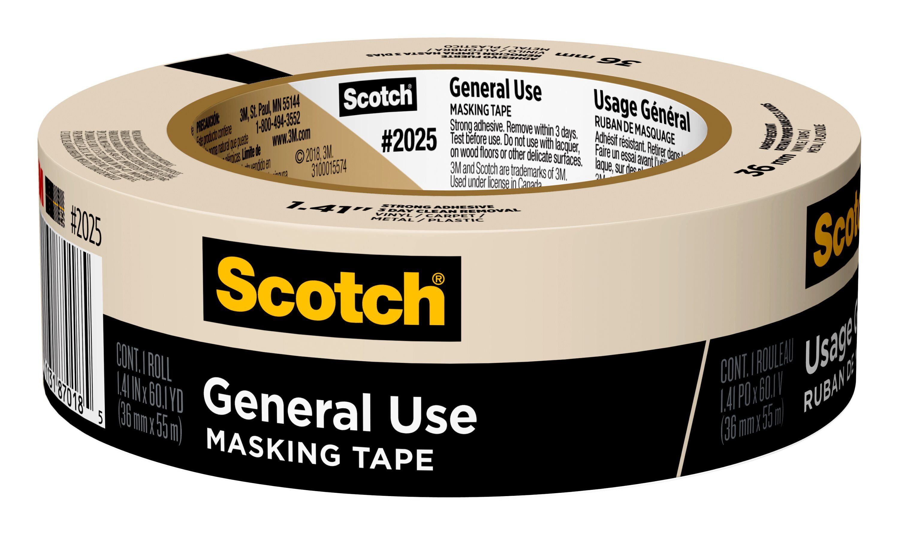Scotch General Use Masking Tape, Beige, 1.41 in x 60.1 yd, 1 Roll
