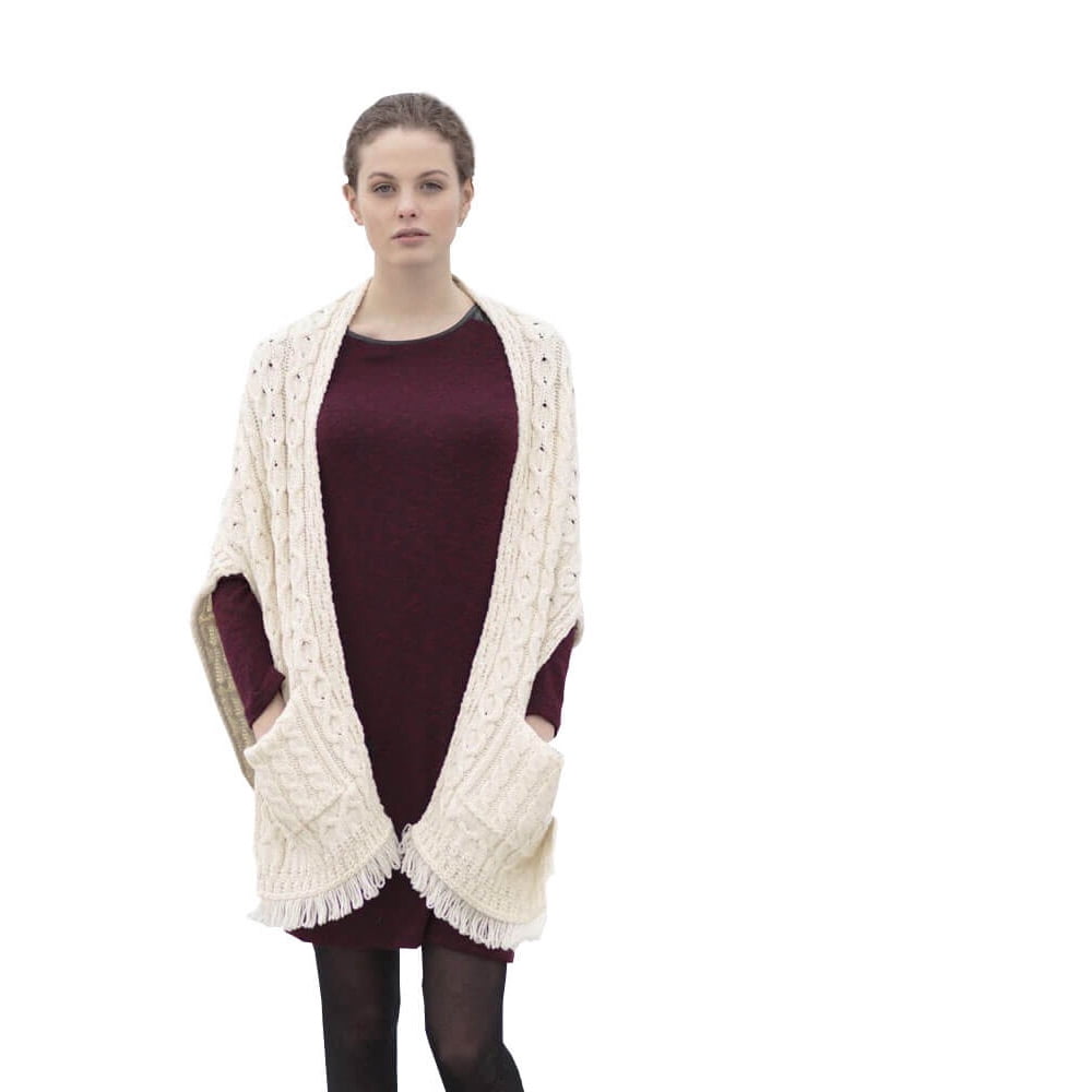 Carraig Donn Traditional Irish Shawl, Natural Wool Wrap, One Size