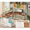 thumbnail image 5 of Farmhouse L Shaped Computer Desk with 2 Drawers and Storage Shelves, Reversible 86.6" Gaming Desk with LED Lights, Corner Office Desk for Home Office, Bedroom, Living Room, 5 of 7