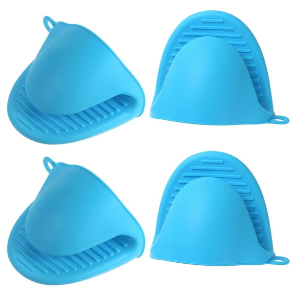 4pack Silicone Pot Holders Heat Resistant Silicone Mini Oven Mitts Pinch Pot Holders Finger Protector Blue